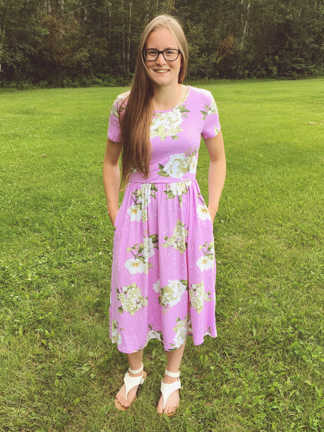 Affordable modest lilac midi dress